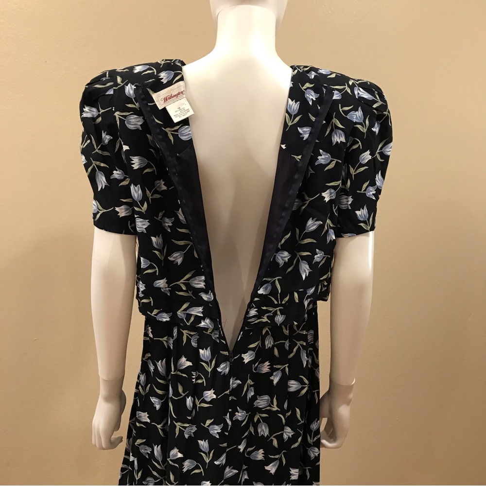 Vintage 90s Worthington Floral Dress NEW Size 14 Navy Blue Tulips Short Sleeve - Picture 6 of 15